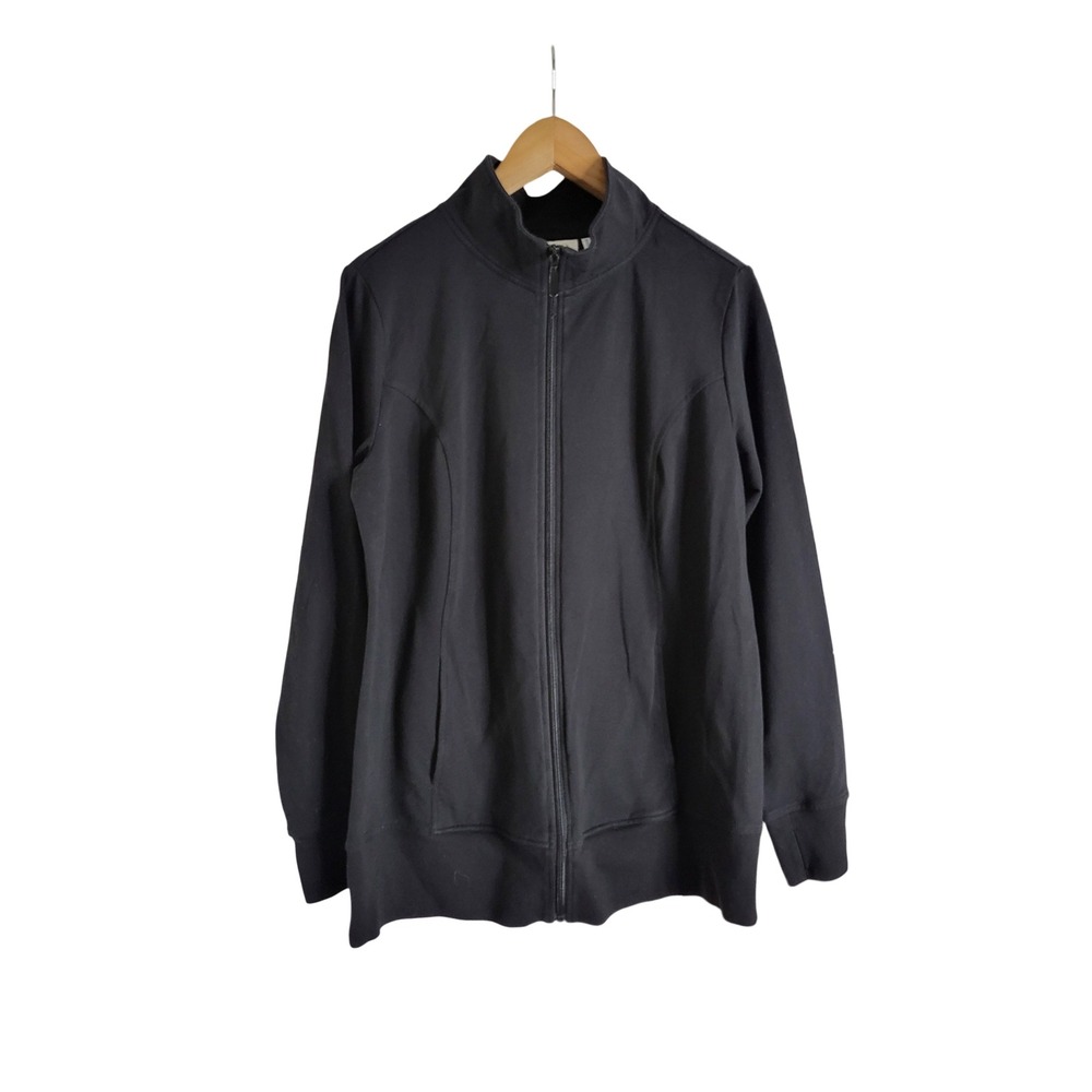 Denim & Co Active Womens Black Full Zip Jacket Thumbhole Cuffs Sz M Athleisure